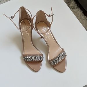 NEW nude patent leather heels with jewels
